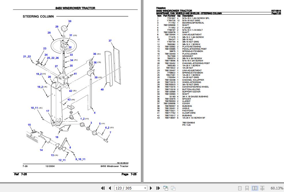 Hesston Windrower Tractor 8450 Parts Catalog 00715918
