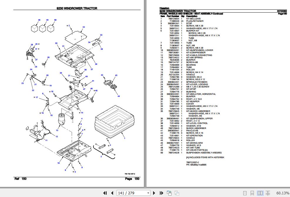 Hesston Windrower Tractor 9230 Parts Catalog 00723362