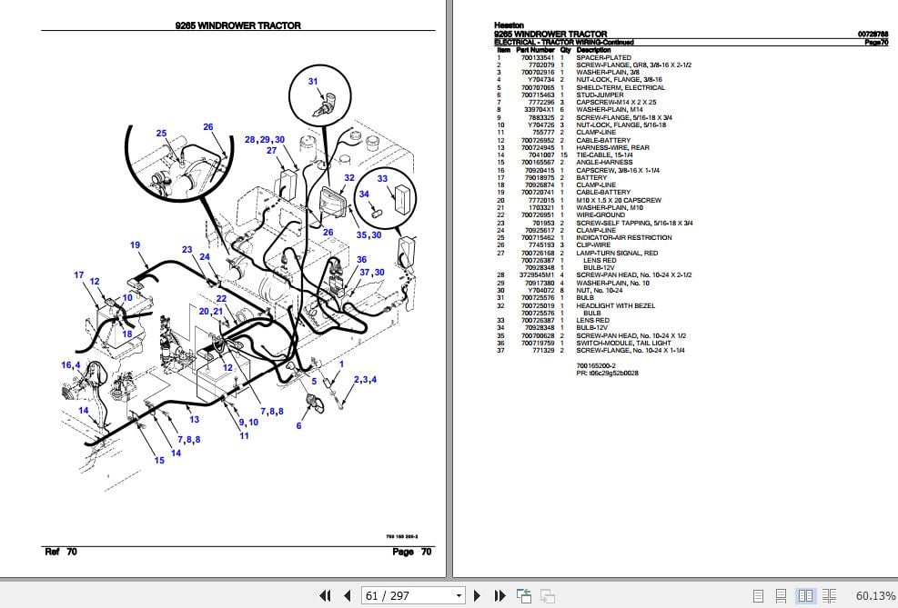 Hesston Windrower Tractor 9265 Parts Catalog 00728788 2
