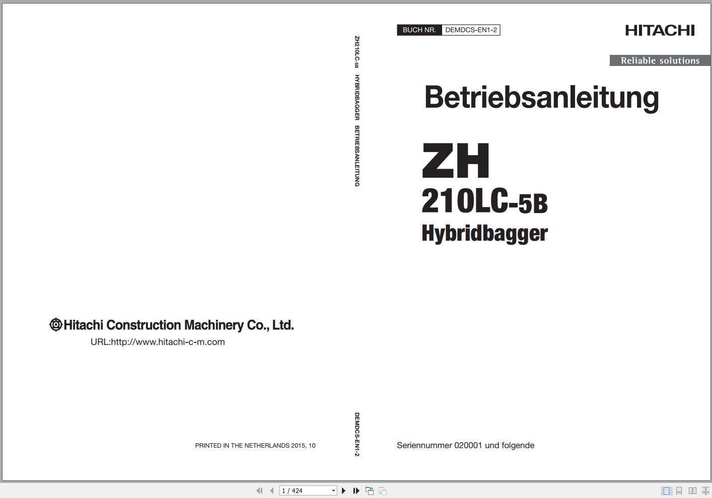 Hitachi Construction Machinery 2024 Collection Operators Manual DE 2