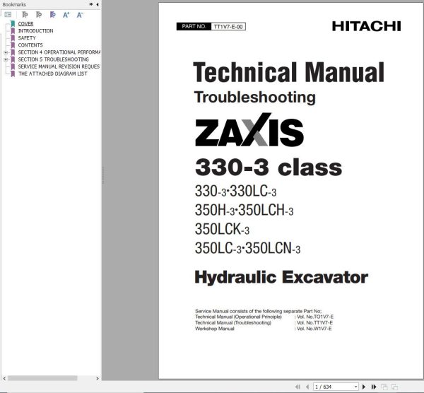 Hitachi Hydraulic Excavator ZX330 3 Class Technical Manual and Diagrams 1