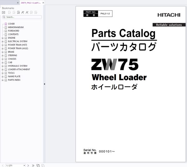 Hitachi Wheel loader ZW75 Parts Catalog 1