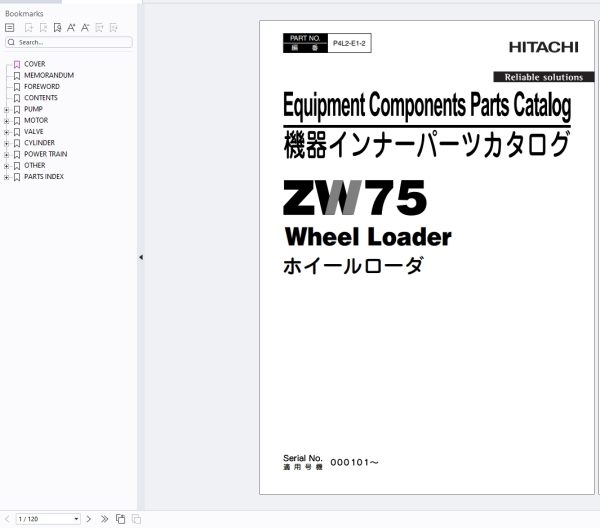 Hitachi Wheel loader ZW75 Parts Catalog 2