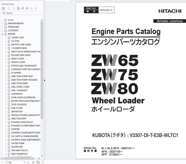 Hitachi Wheel loader ZW75 Parts Catalog 3