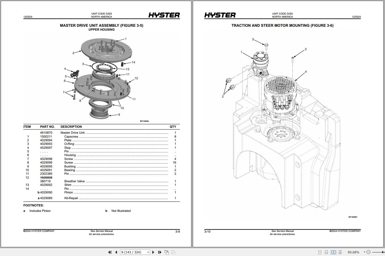 Hyster Forklift A25XNT A30NXT D203 Parts Catalog 4091698