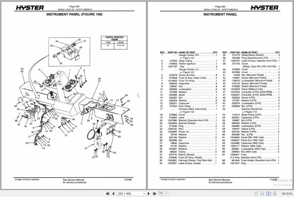Hyster Forklift Challenger H70XL H80XL H90XL H100XL H110XL H90XLS G5 Parts Manual 897526 1999 2
