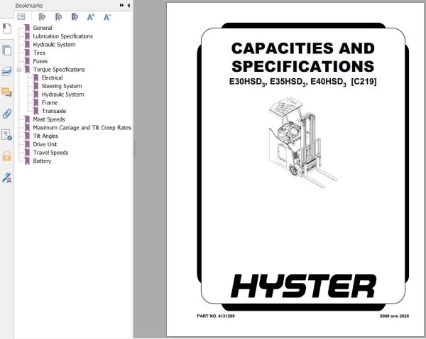 Hyster Forklift E30HSD3 E35HSD3 E40HSD3 C219 Service Manual 2024 1