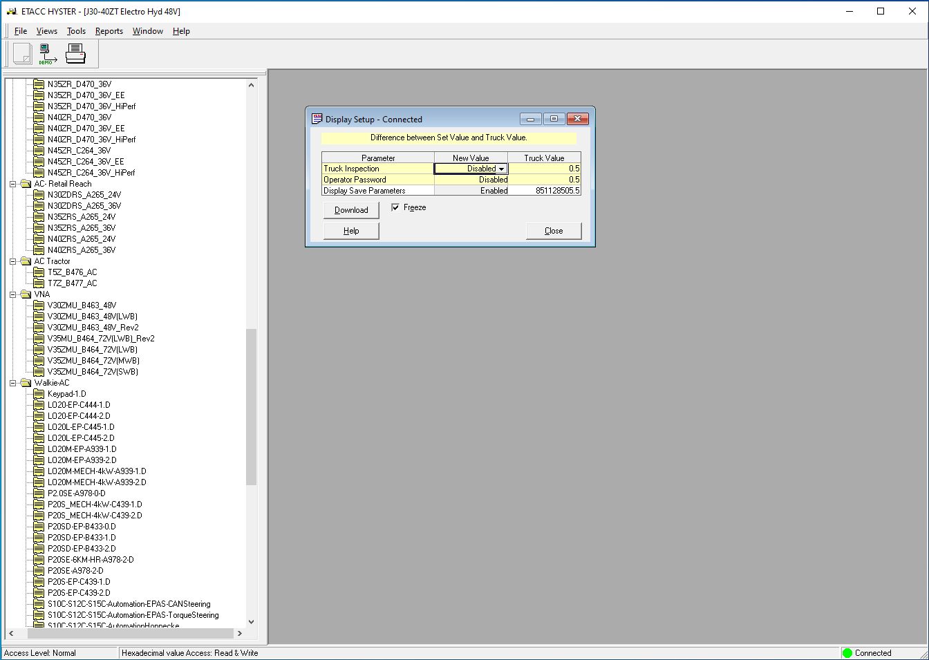 Hyster Forklift ETACC 08.2024 2.42.15 Display Program and Database 13