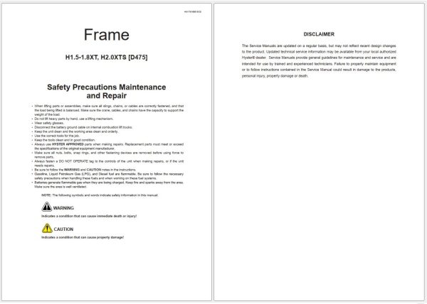 Hyster Forklift H1.5 3.5XT D475 Service Manual 1