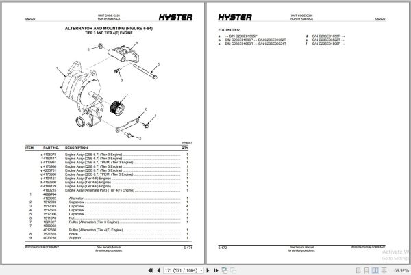 Hyster Forklift H400HD H400HDS H450HD H450HDS C236 Parts Manual 4119341 2020 2
