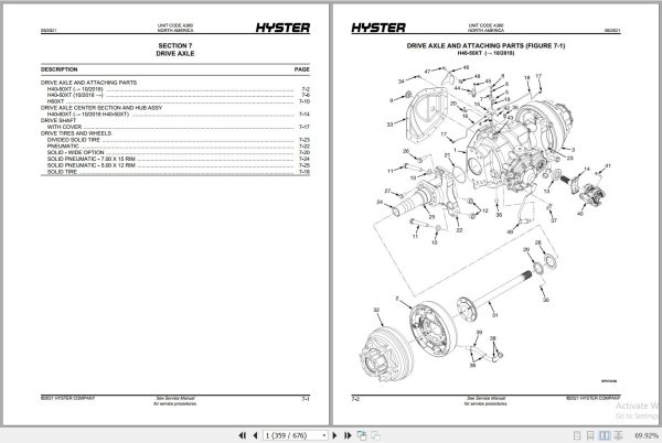Hyster Forklift H40XT H50XT H60XT A380 Parts Manual 4150962 2021 2