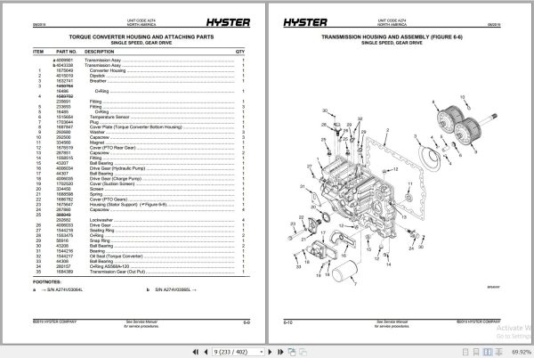 Hyster Forklift H50CT A274 Parts Manual 4014303 2019 2