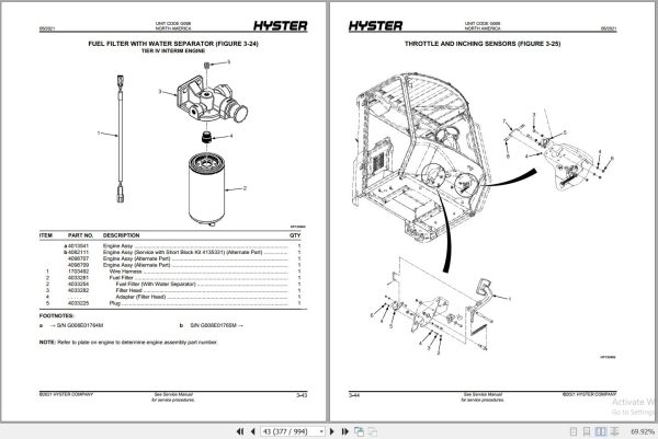 Hyster Forklift H550HD to H700HDS G008 Parts Manual 4031444 2021 2
