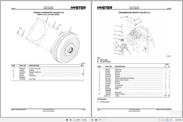 Hyster Forklift H80FT H90FT H100FT H110FT H120FT U005 Parts Manual 4128542 2021 2