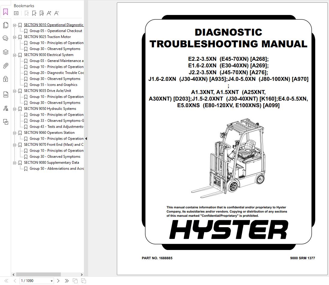 Hyster Forklift J1.5 2.0XNT K160 Service Manual 2024 1