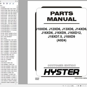 Hyster Forklift J10XD6 to J18XD9 A924 Parts Manual 4362428 2024 1