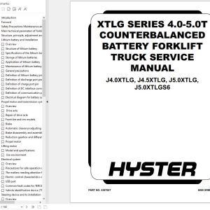 Hyster Forklift J4.0XTLG J4.5XTLG J5.0XTLG J5.0XTLGS6 XTLG Service Manual 4387607 2024 1