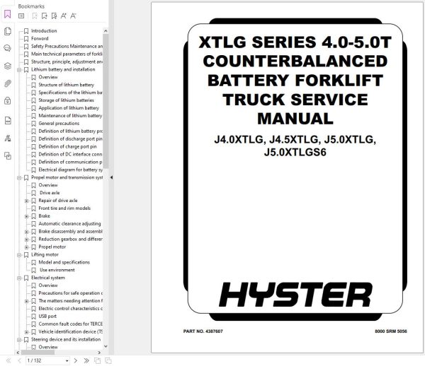 Hyster Forklift J4.0XTLG J4.5XTLG J5.0XTLG J5.0XTLGS6 XTLG Service Manual 4387607 2024 1