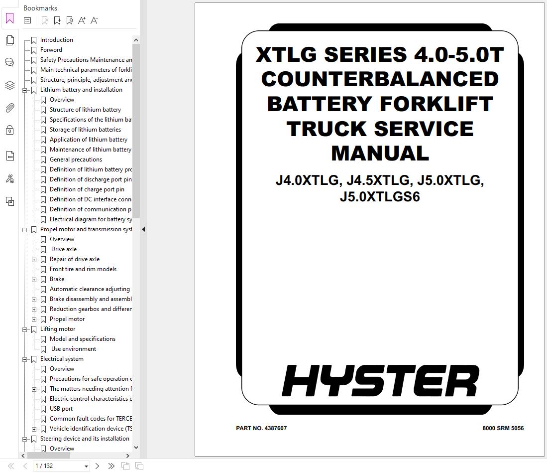 Hyster Forklift J4.0XTLG J4.5XTLG J5.0XTLG J5.0XTLGS6 XTLG Service Manual 4387607 2024 1