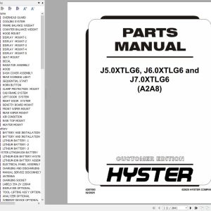 Hyster Forklift J5.0XTLG6 J6.0XTLG6 J7.0XTLG6 A2A8 Parts Manual 4387693 2025 1