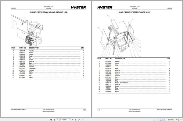 Hyster Forklift J5.0XTLG6 J6.0XTLG6 J7.0XTLG6 A2A8 Parts Manual 4387693 2025 2