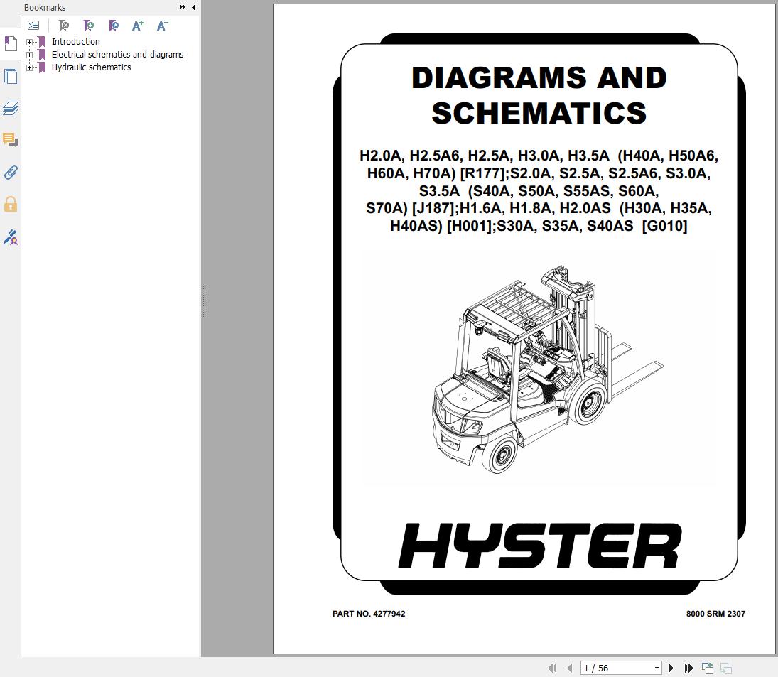 Hyster Forklift R177 J187 H001 G010 Electrical and Hydraulic Schematics 4277942 1