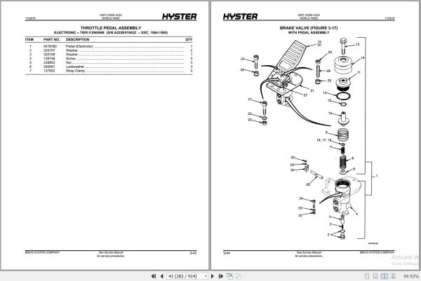 Hyster Forklift REACHSTACKER RS45 27IH to RS45 36CH A222 Parts Manual 897858 2010 2