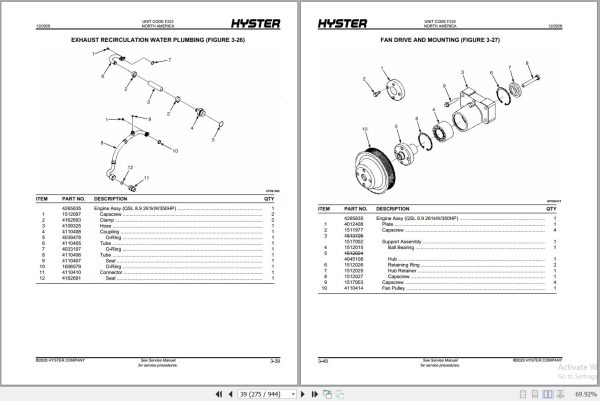 Hyster Forklift RS46 29XD 62 to RS46 41XD 75S F222 Parts Manual 4278261 2020 2