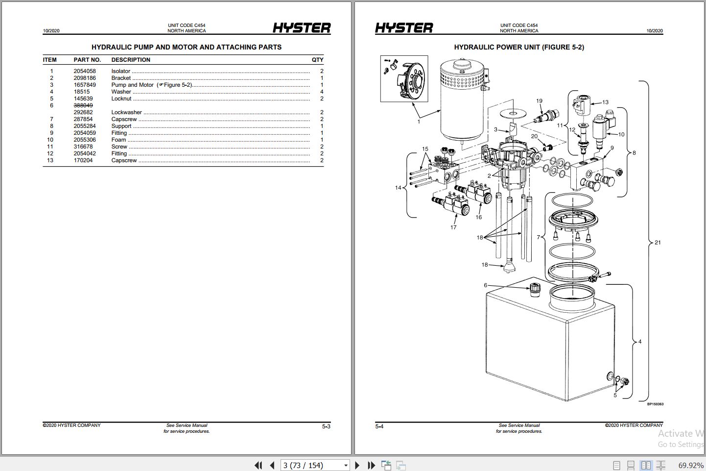 Hyster Forklift W25ZC W30ZC W40ZC C454 Parts Manual 4168647 2020 2