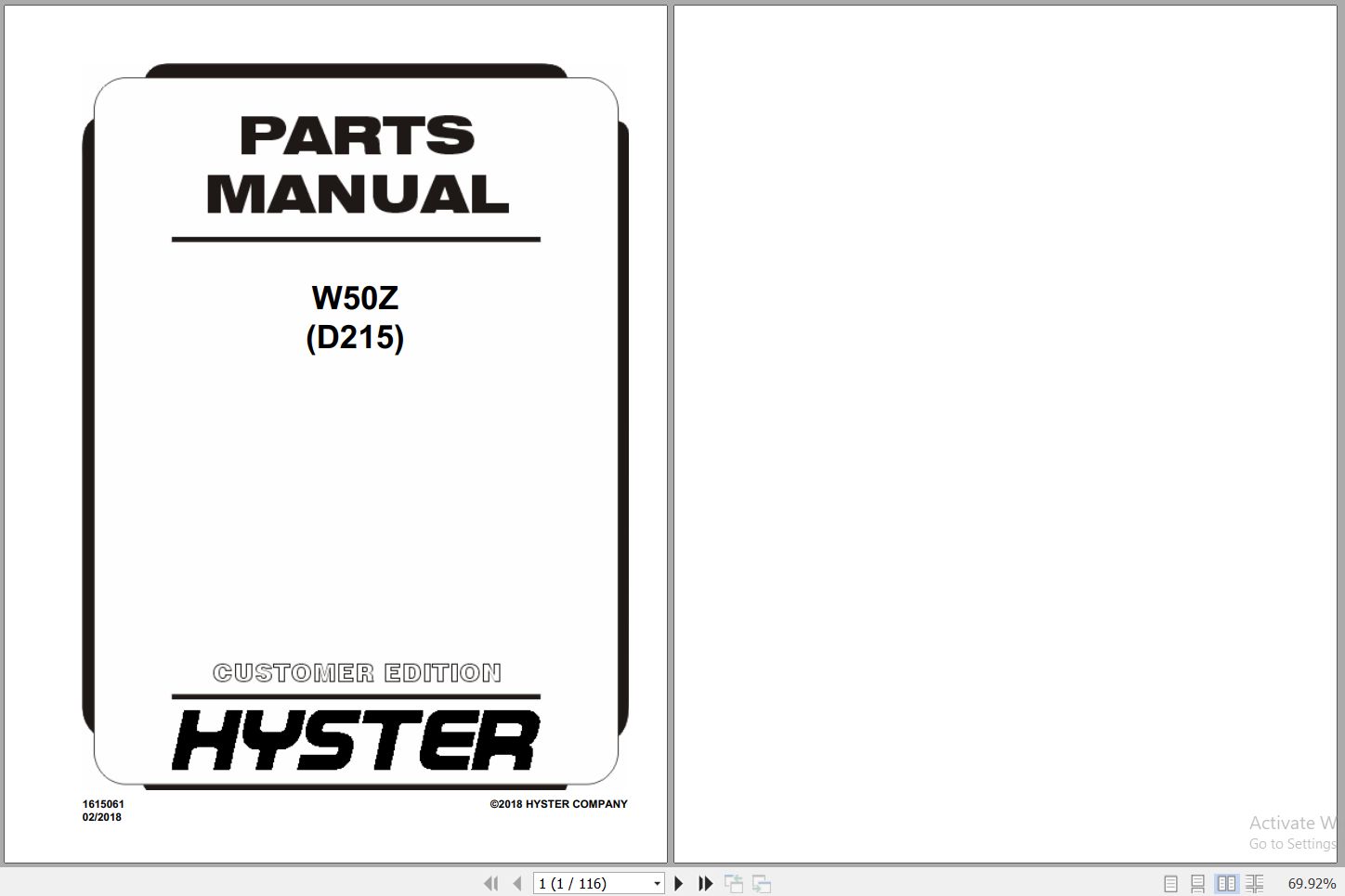 Hyster Forklift W50Z D215 Parts Manual 1615061 2018 1
