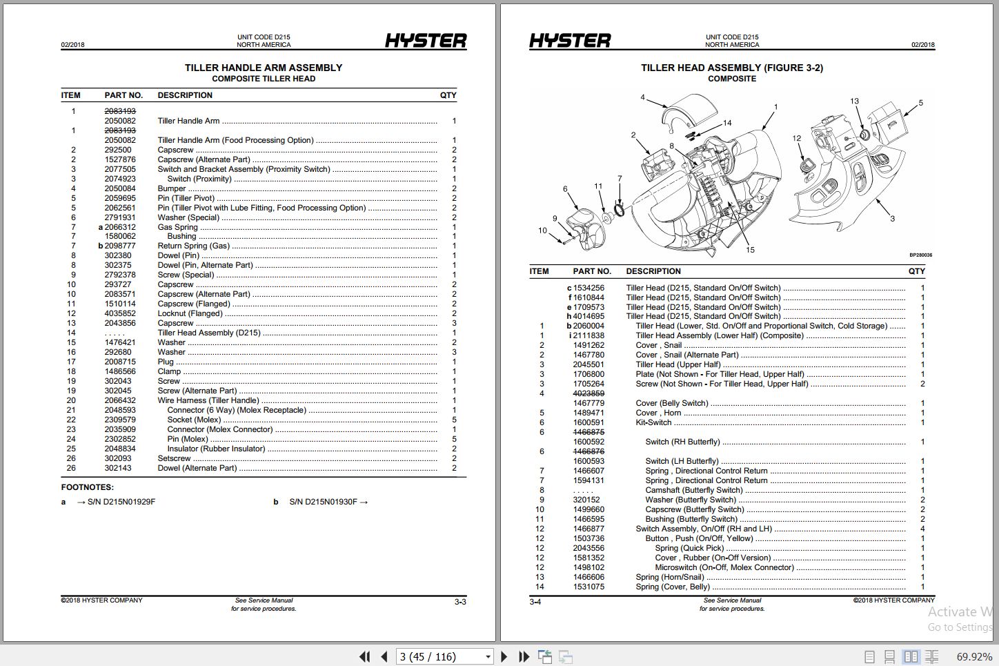 Hyster Forklift W50Z D215 Parts Manual 1615061 2018 2