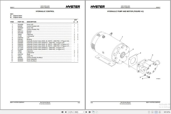 Hyster Forklift WALKIE HIGH LIFT COUNTERBALANCED W20 40XTC A454 Parts Manual 897977 2017 2