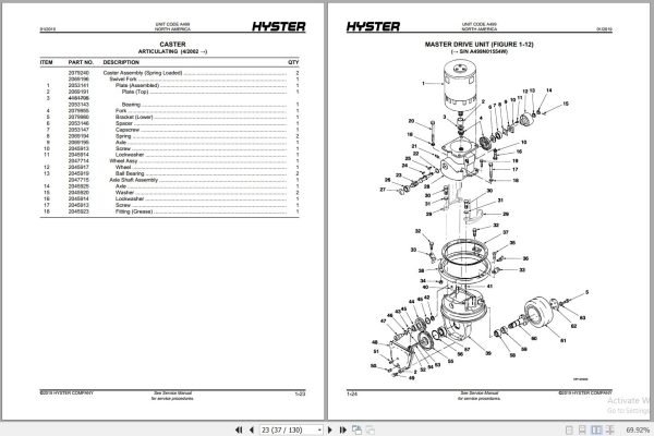 Hyster Forklift WALKIE RIDER C60 80XT2 A499 Parts Manual 2033476 2019 2