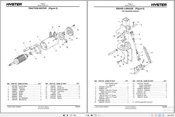 Hyster Forklift WALKIE W45XT A215 Parts Manual 897464 1998 2