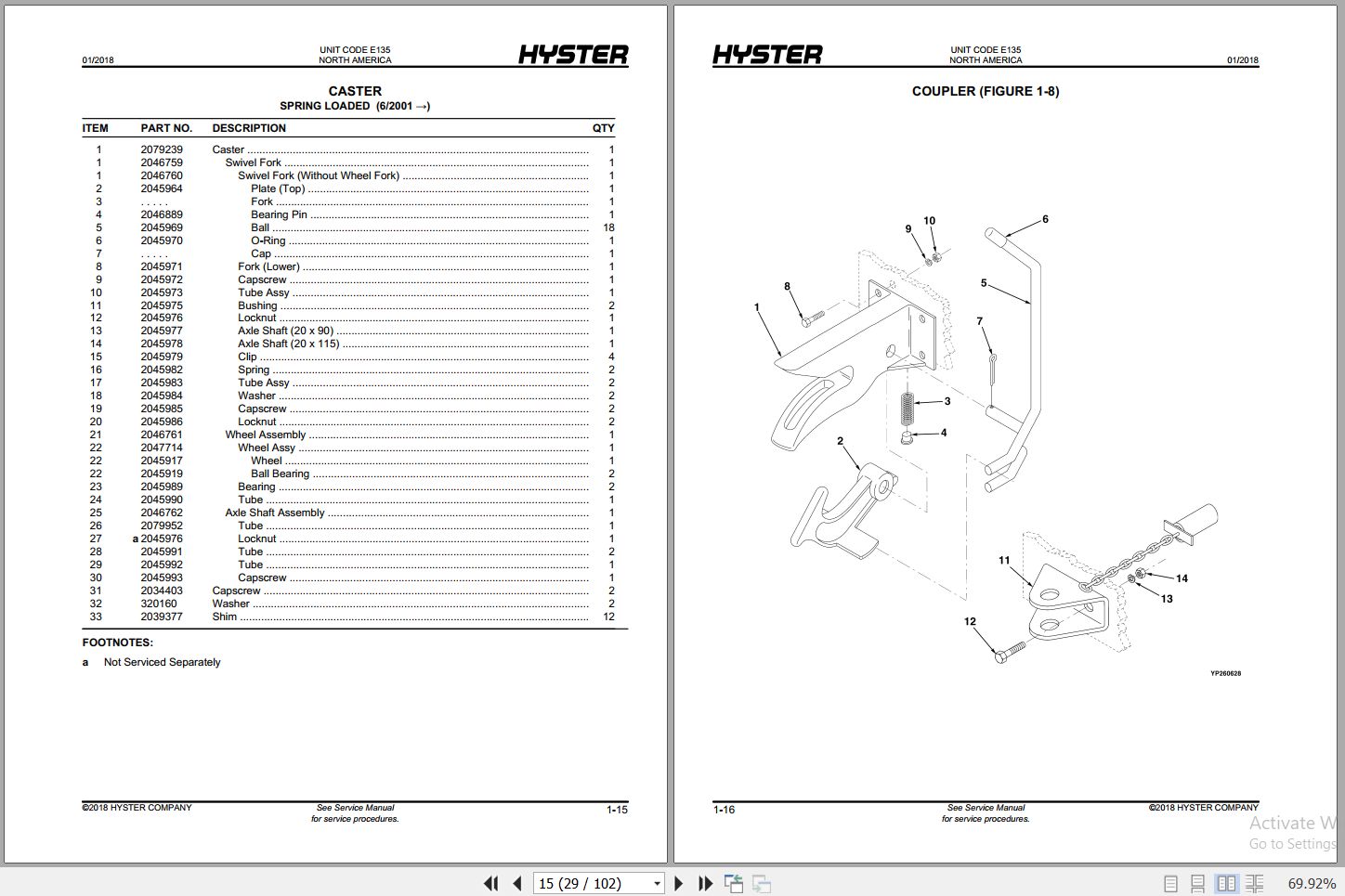 Hyster Forklift WALKIE W60 80XT E135 Parts Manual 897503 2018 2