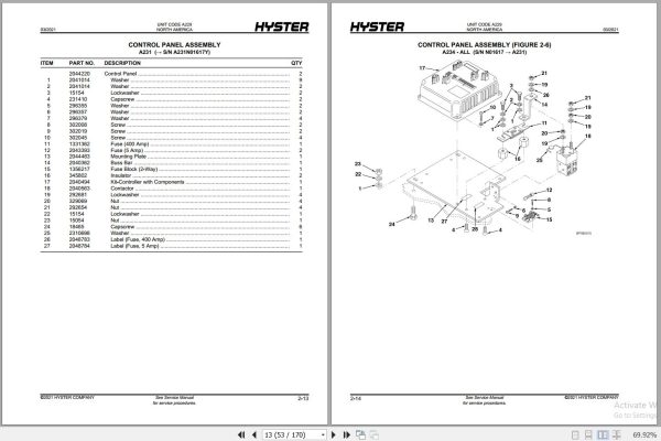 Hyster Forklift WALKIE W65Z A229 W60Z A231 W80Z A234 Parts Manual 1479554 2021 2