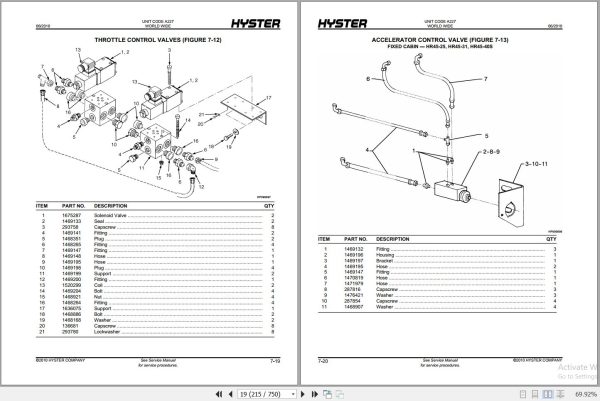 Hyster Forklift YARDMASTER HR45 25 to HR45 40S A227 Parts Manual 1470226 2010 2