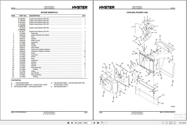 Hyster Forklift YARDMASTER II HR45 27 to HR45 41LS B222 Parts Manual 1629342 2021 2