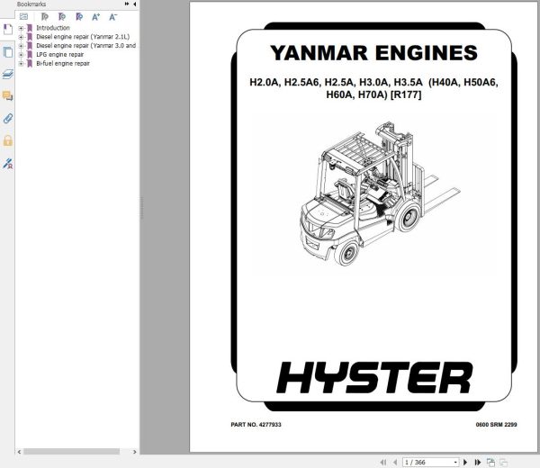 Hyster H2.0A H2.5A6 H2.5A H3.0A H3.5A R177 Engine Repair Manual 4277933 1
