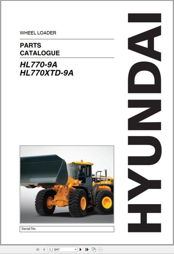 Hyundai Wheel Loader HL770 9A HL770XTD 9A Parts Catalog 1