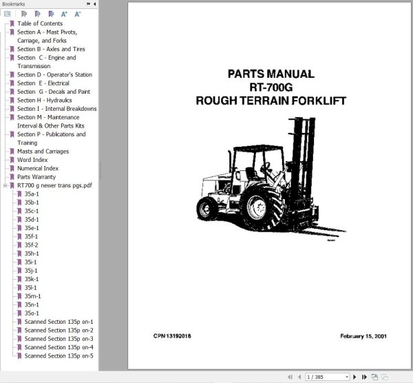 Ingersoll Rand Forklift RT700G Parts Catalog CPN13192016 1