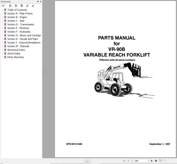 Ingersoll Rand Forklift VR 90B Parts Catalog CPN59131508 1