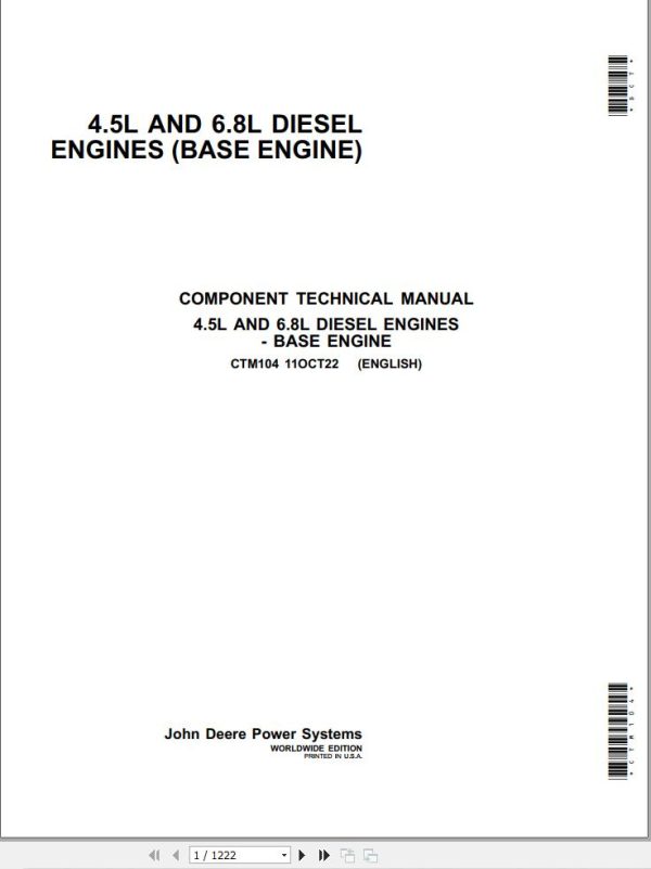 John Deere Diesel Engine 4.5L 6.8L Component Technical Manual CTM104 2022 1
