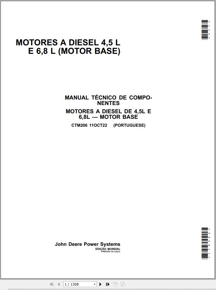 John Deere Diesel Engine 4.5L 6.8L Component Technical Manual CTM206 PT 1