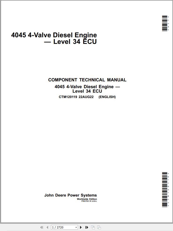 John Deere Diesel Engine 4045 4 Valve Component Technical Manual CTM120119 1