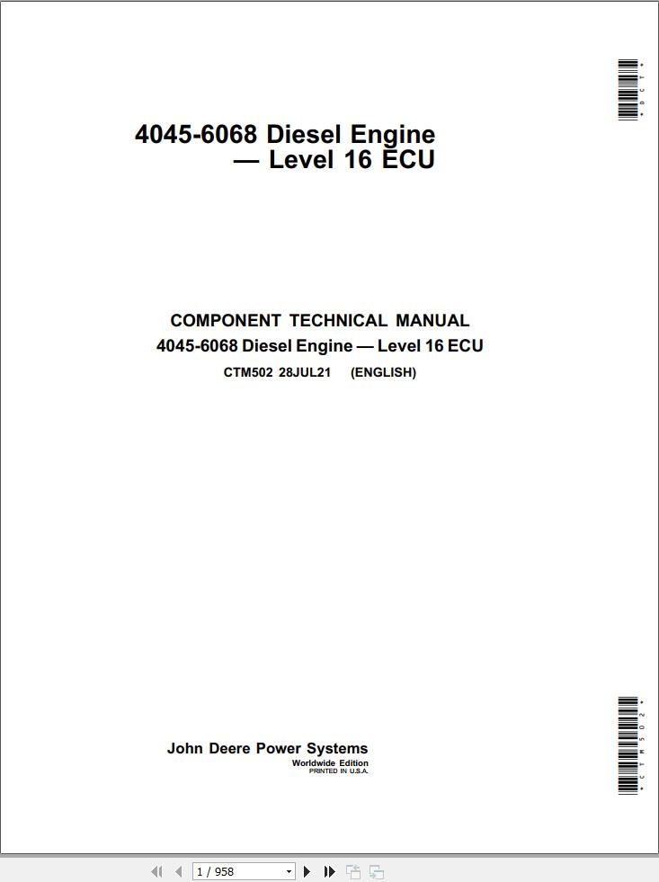 John Deere Diesel Engine 4045 6068 Component Technical Manual CTM502 1