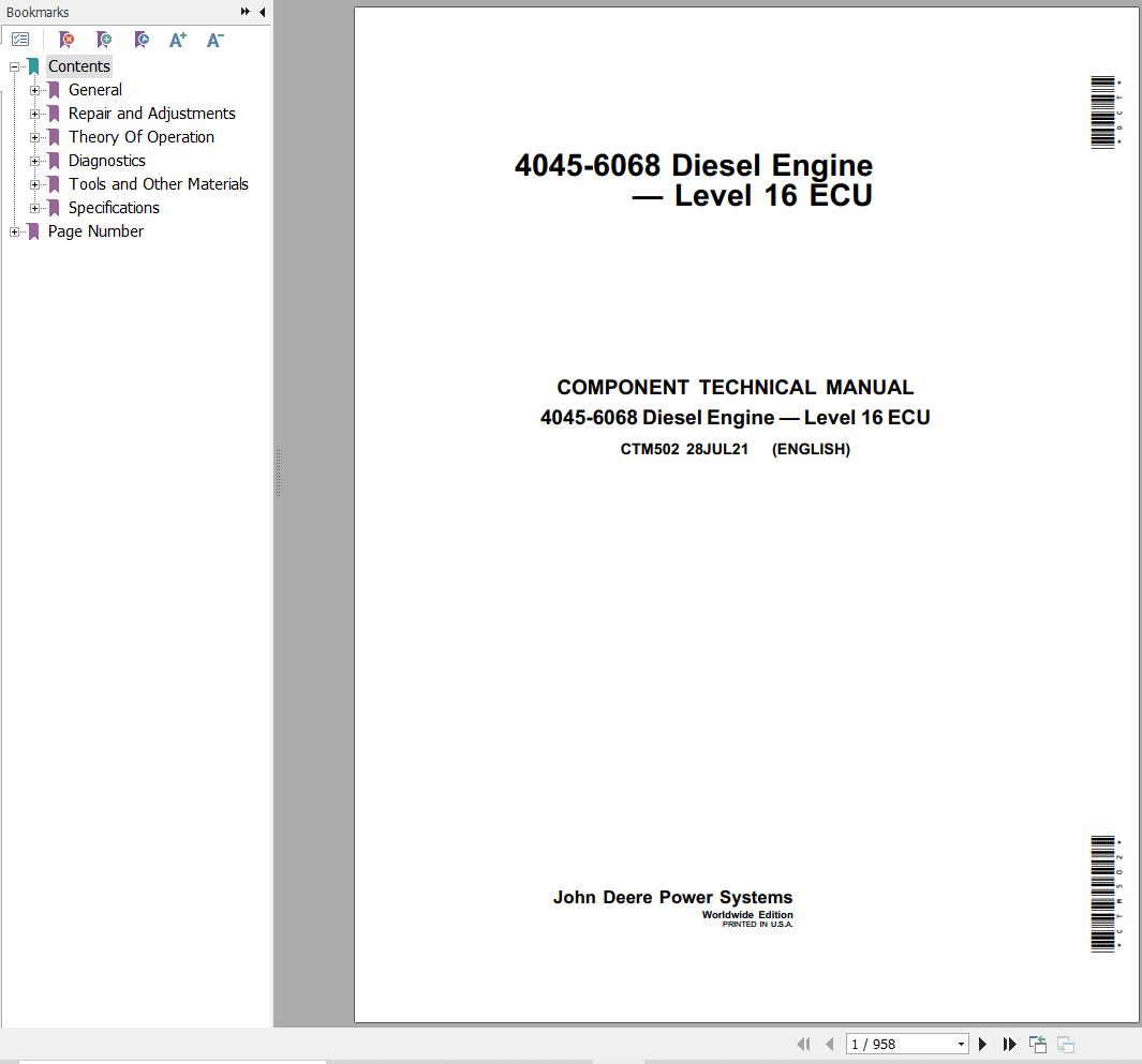 John Deere Engine 4045 6068 Level 16 ECU Component Technical Manual CTM104 1