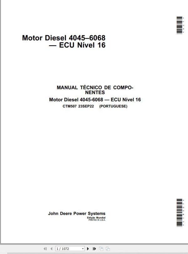 John Deere Engine 4045 6068 Level 16 ECU Component Technical Manual CTM507 PT 1