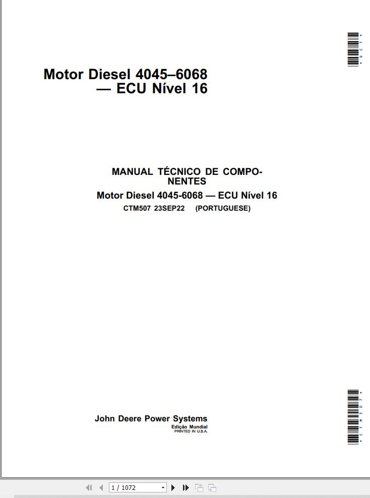 John Deere Engine 4045 6068 Level 16 ECU Component Technical Manual CTM507 PT 1