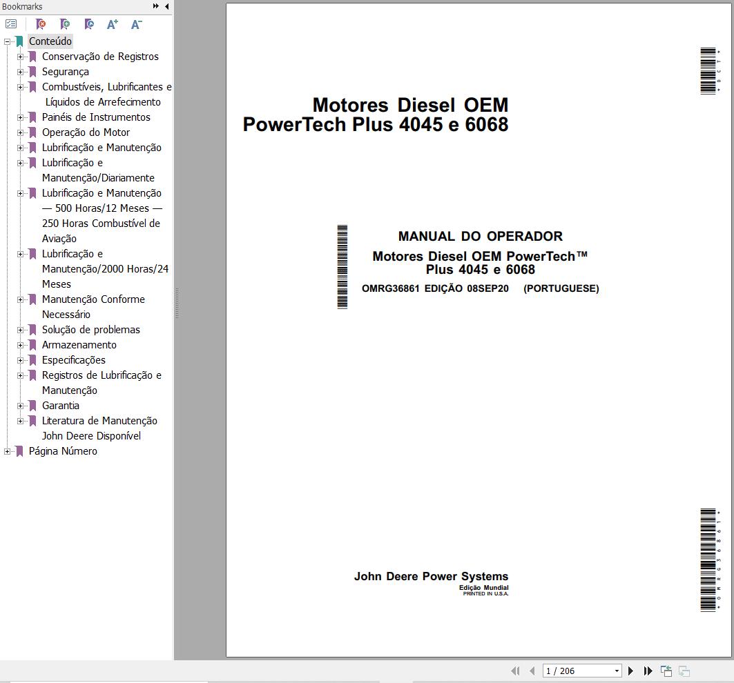 John Deere Engine 4045 6068 PowerTech Plus Operators Manual OMRG36861 PT 1
